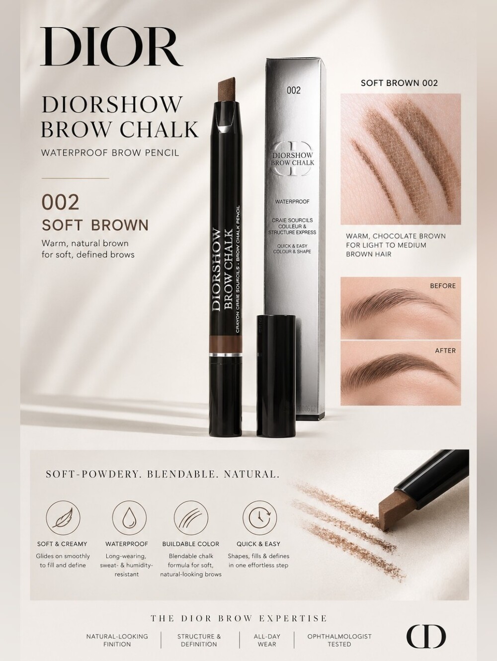 Dior Diorshow Brow Chalk Waterproof Brow Pencil – 002 Soft Brown